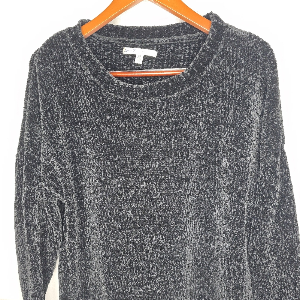 Seven7 Sweater Black Soft Chunky Chenille Long Sleeve Relaxed Fit L